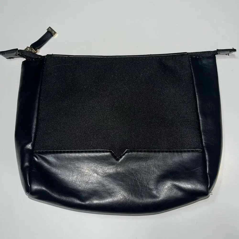 J. Mendel Cosmetic Clutch Bag black faux leather gold zipper